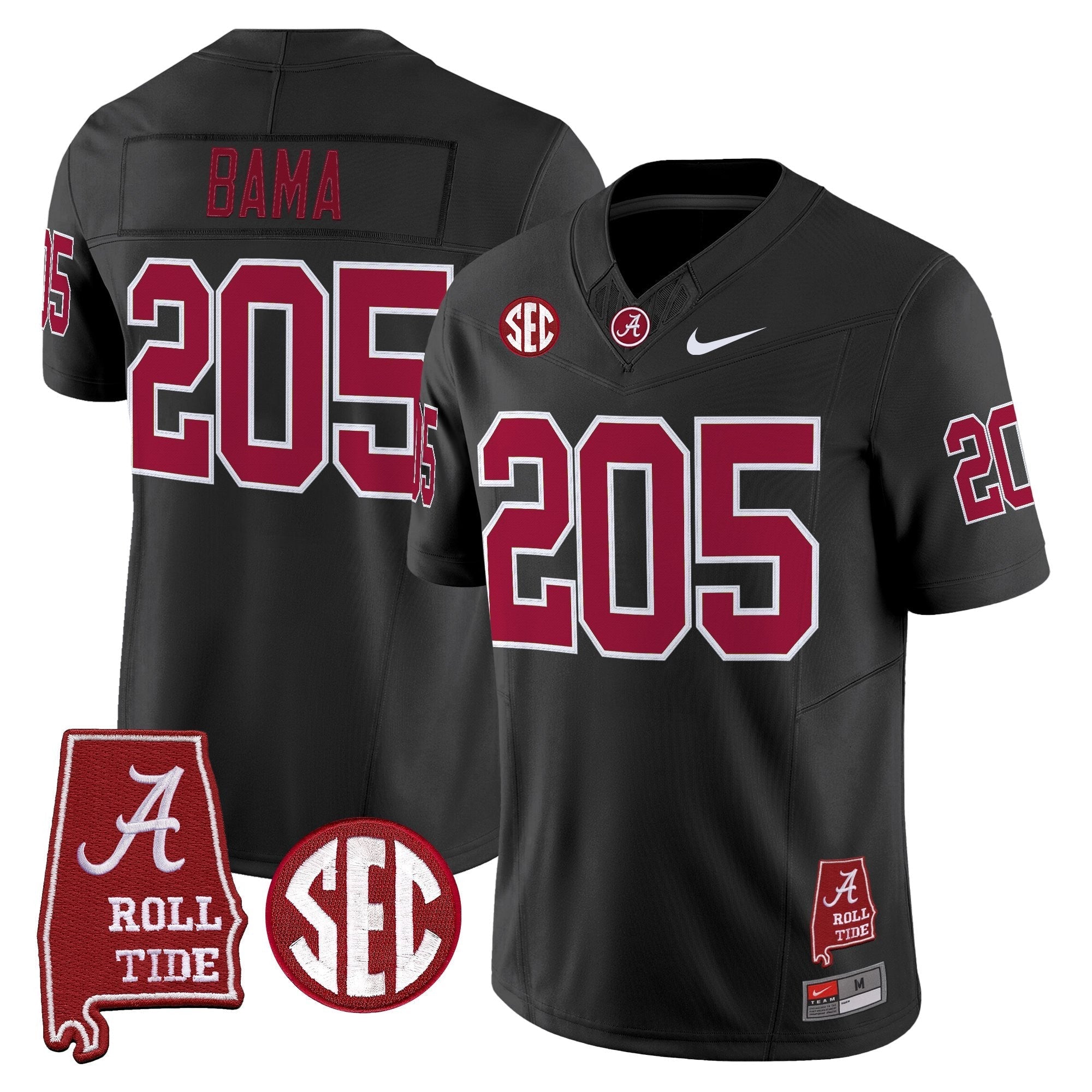 Bama 205 Alabama Crimson Tide Throwback Jersey - Alabama Map Stitched - Black
