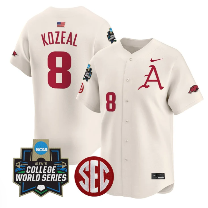 Cam Kozeal #8 Arkansas Razorbacks 2025 World Series Limited Jersey - Cream
