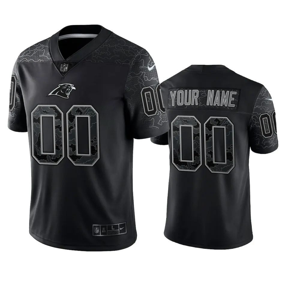 Carolina Panthers Black RFLCTV Custom Limited Football Jersey