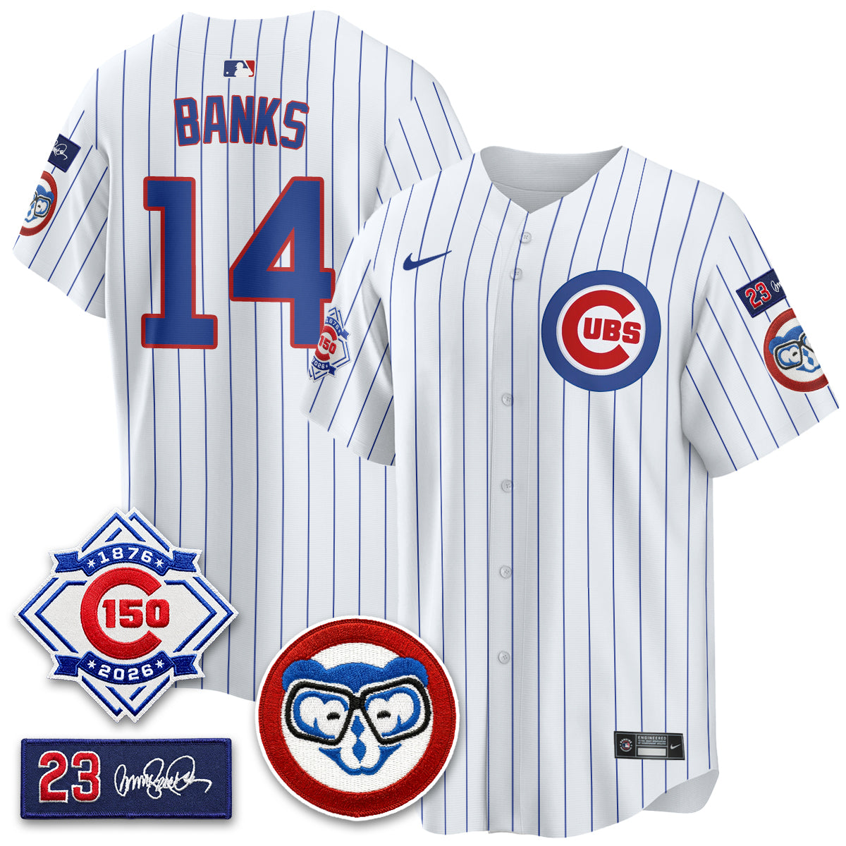 Chicago Cubs 150th Anniversary Holy Cow Limited Jersey Stitched - Pinstripe Ernie Banks