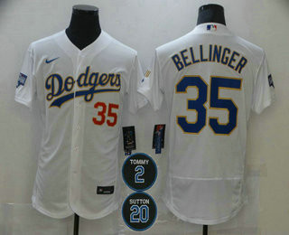 Cody Bellinger #35 Los Angeles Dodgers 2 20 Patch Limited Flex Base Jersey - White Gold