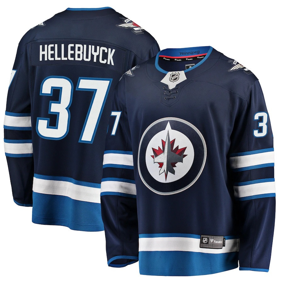 Connor Hellebuyck #37 Winnipeg Jets Breakaway Premier Breakaway Jersey - Navy