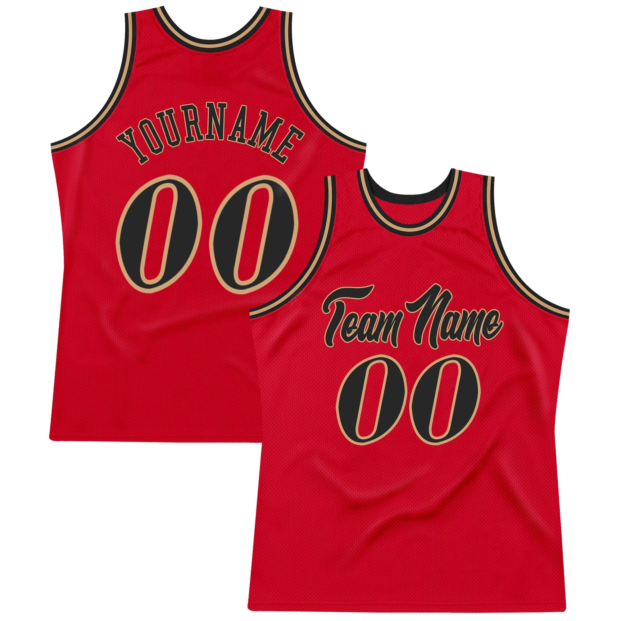 Custom Red Black-Old Gold Throwback Basketball Jersey - Script Lettering