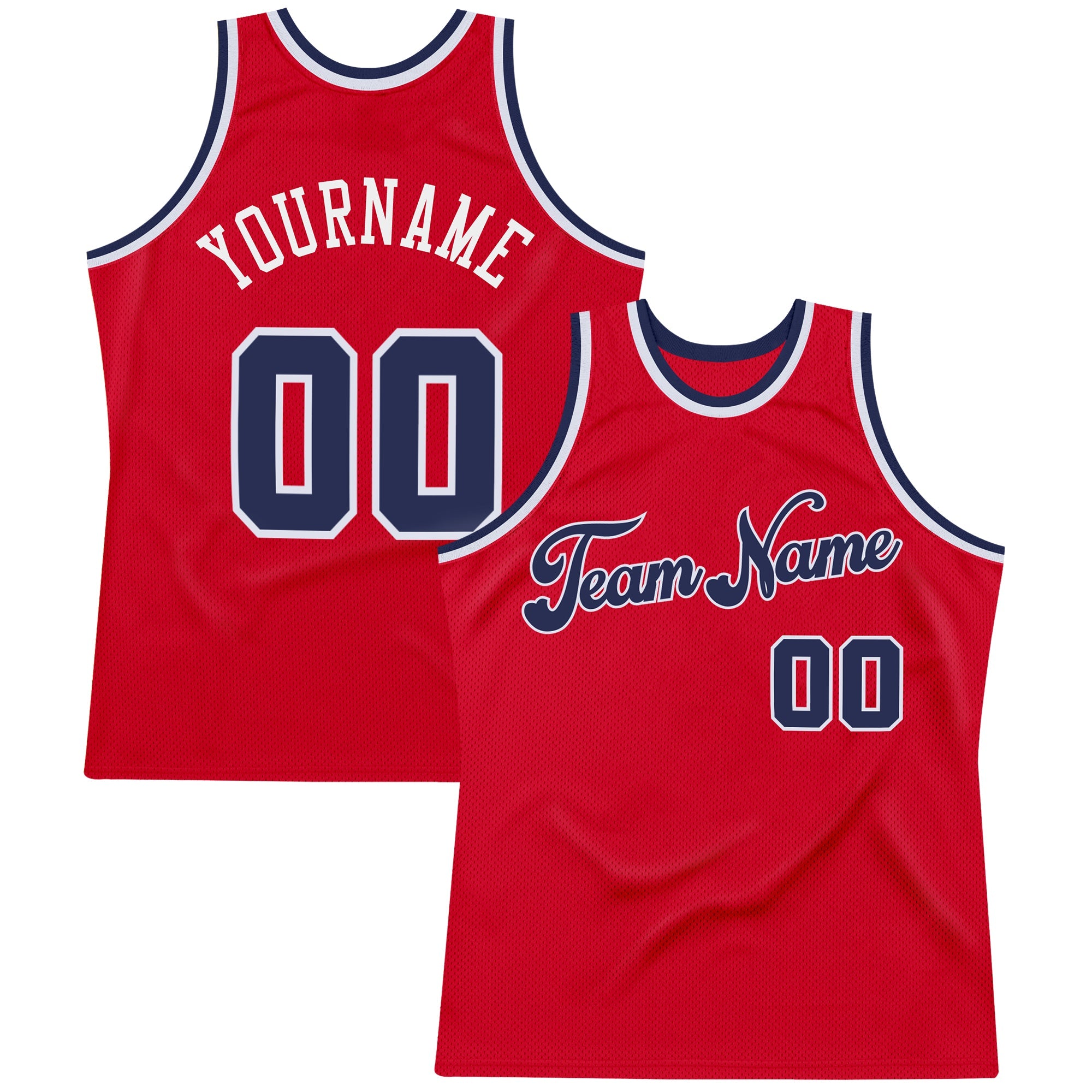 Custom Red Navy-White Throwback Basketball Jersey - Script Navy Lettering
