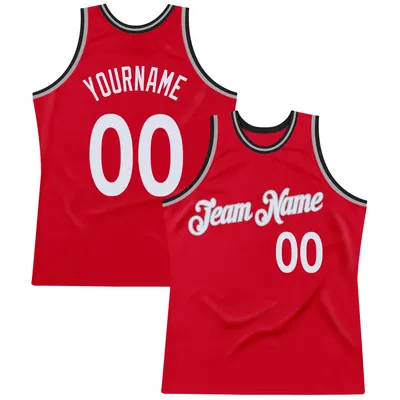 Custom Red White-Black Throwback Basketball Jersey - Script Gray Trim