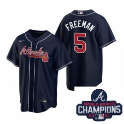 Freddie Freeman #5 Atlanta Braves 2021 Alternate Baseball Champions Patch Limited Jersey - Navy