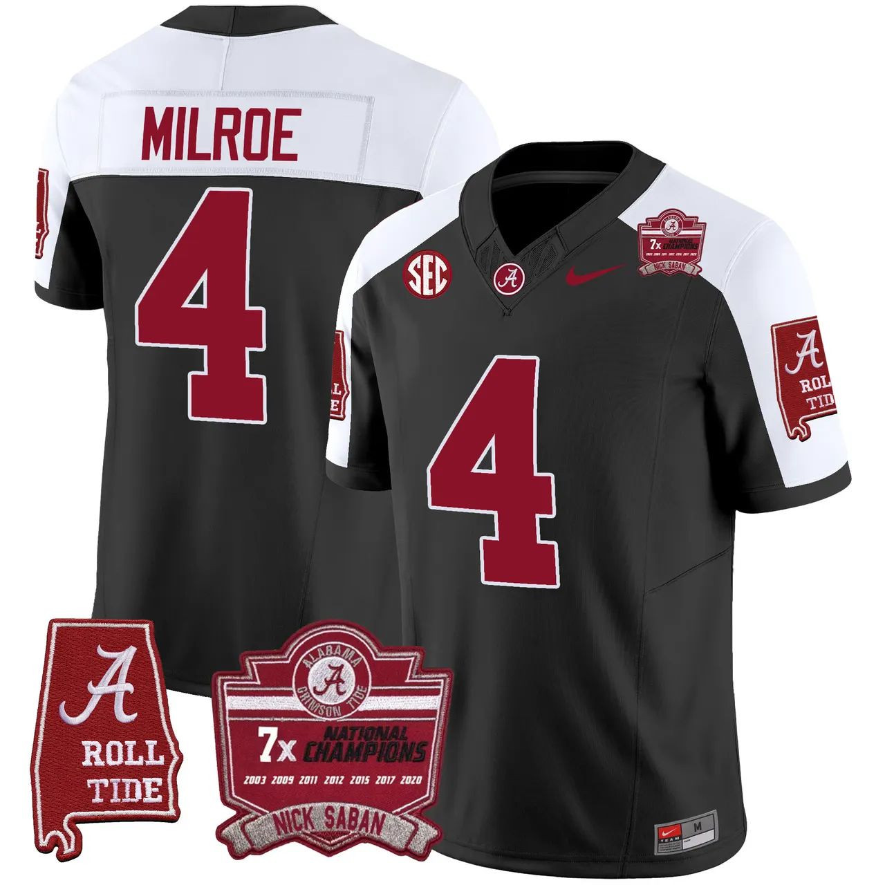 Jalen Milroe Alabama Crimson Tide 7x Champions Patch Vapor Limited Jersey - Black Alternate