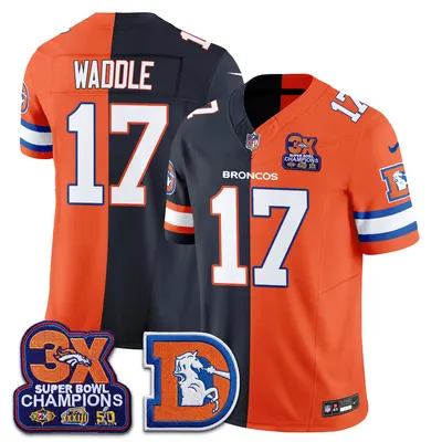 Jaylen Waddle Denver Broncos Throwback Split Jersey Stitched - Navy Orange