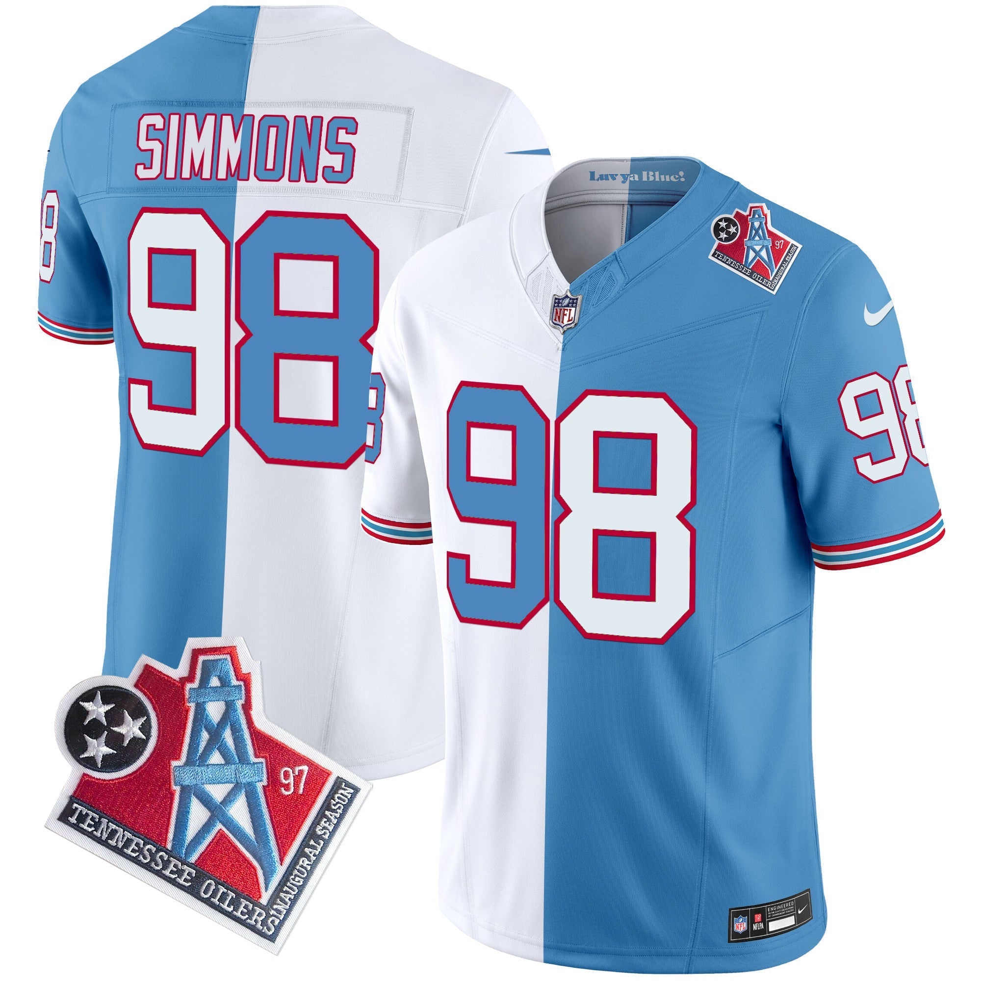 Jeffery Simmons Titans 1997 Throwback Jersey Stitched - Split