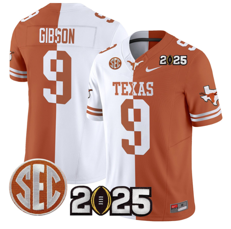 Jerrick Gibson #9 Texas Longhorns 2025 Cfp Final Patch Split Limited Jersey