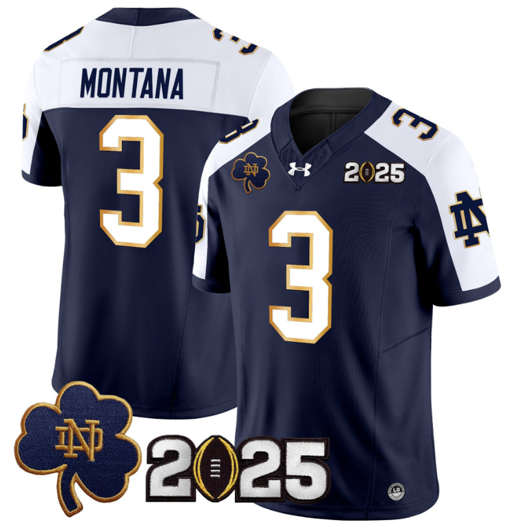 Joe Montana #3 Notre Dame 2025 CFP Final Patch Navy Alternate College Game Jersey - Men / Women / Youth