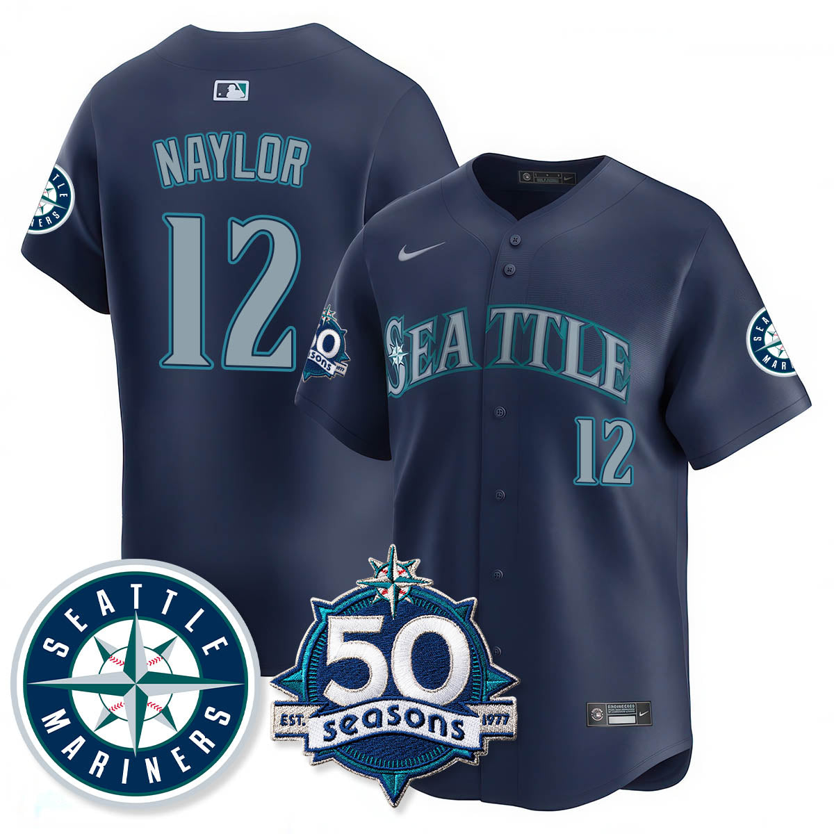 Josh Naylor #12 Seattle Mariners Limited Jersey - 50th Anniversary Stitched - Navy