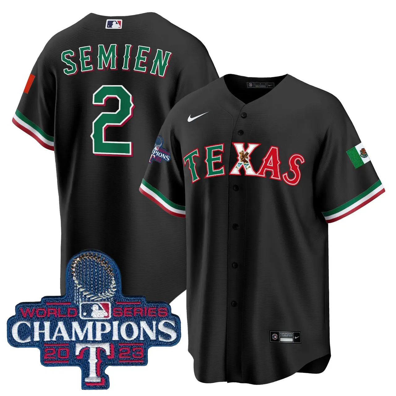 Marcus Semien #2 Texas Rangers Mexico 2023 World Series Champions Limited Jersey - Black