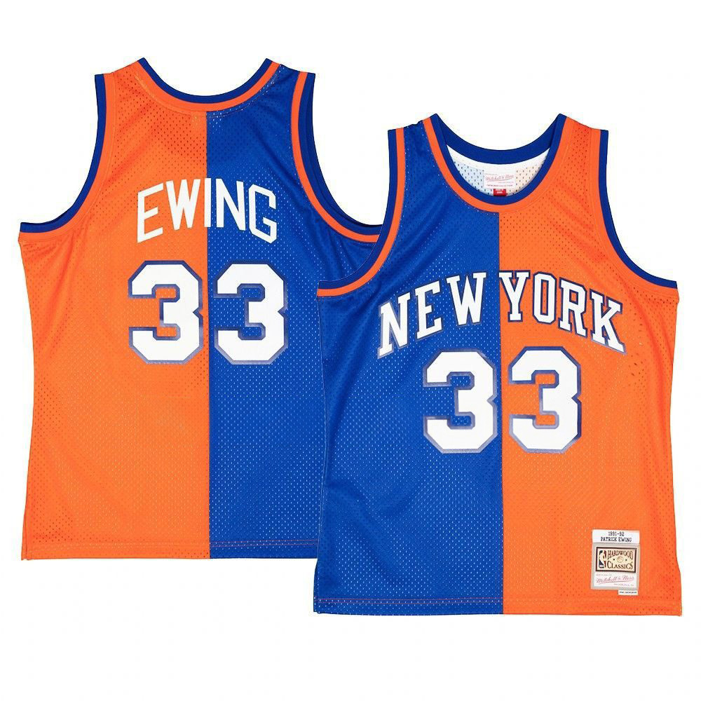 New York Knicks Patrick Ewing Retro 1991-92 Split Jersey Blue Orange