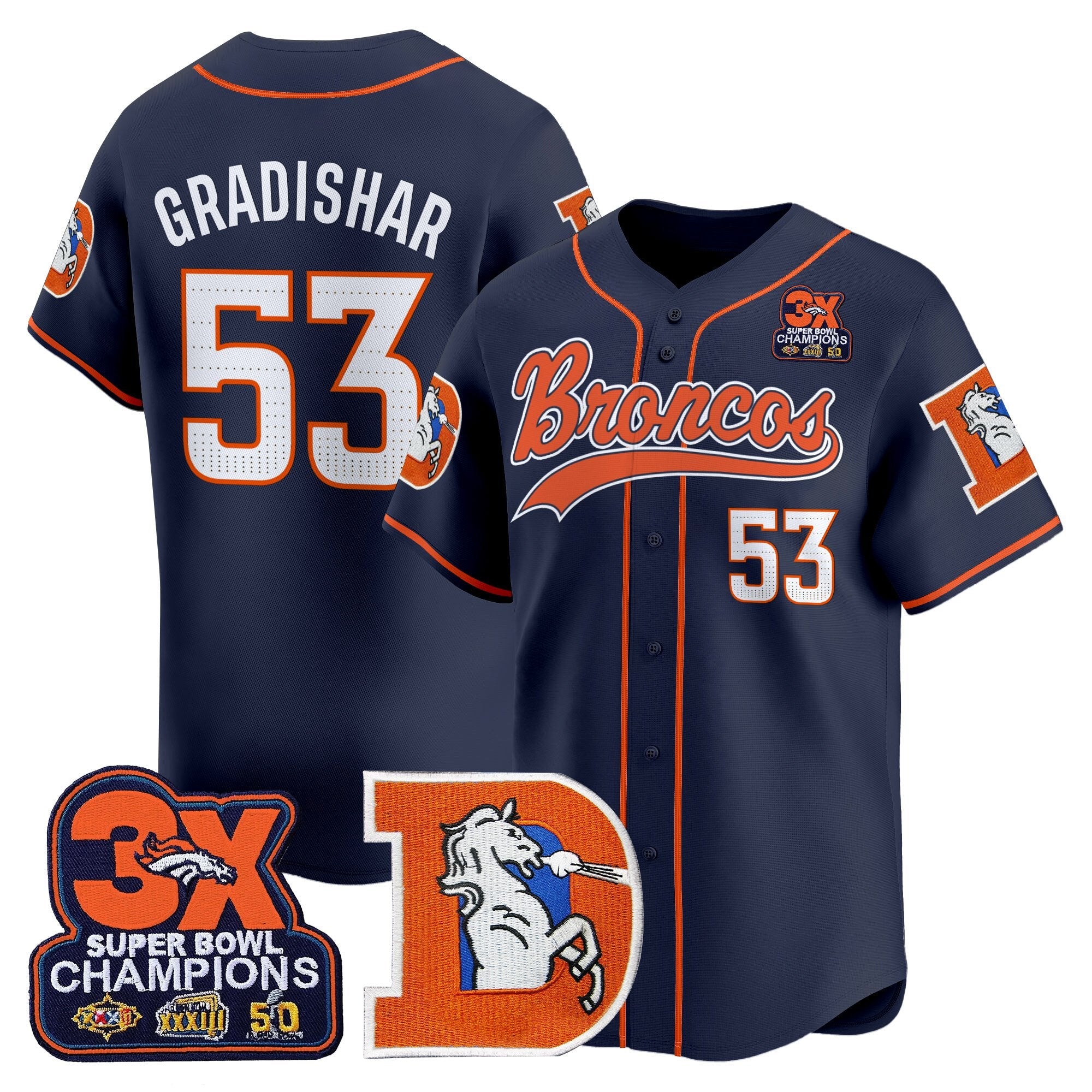 Randy Gradishar Denver Broncos Throwback Baseball Jersey Stitched - Navy
