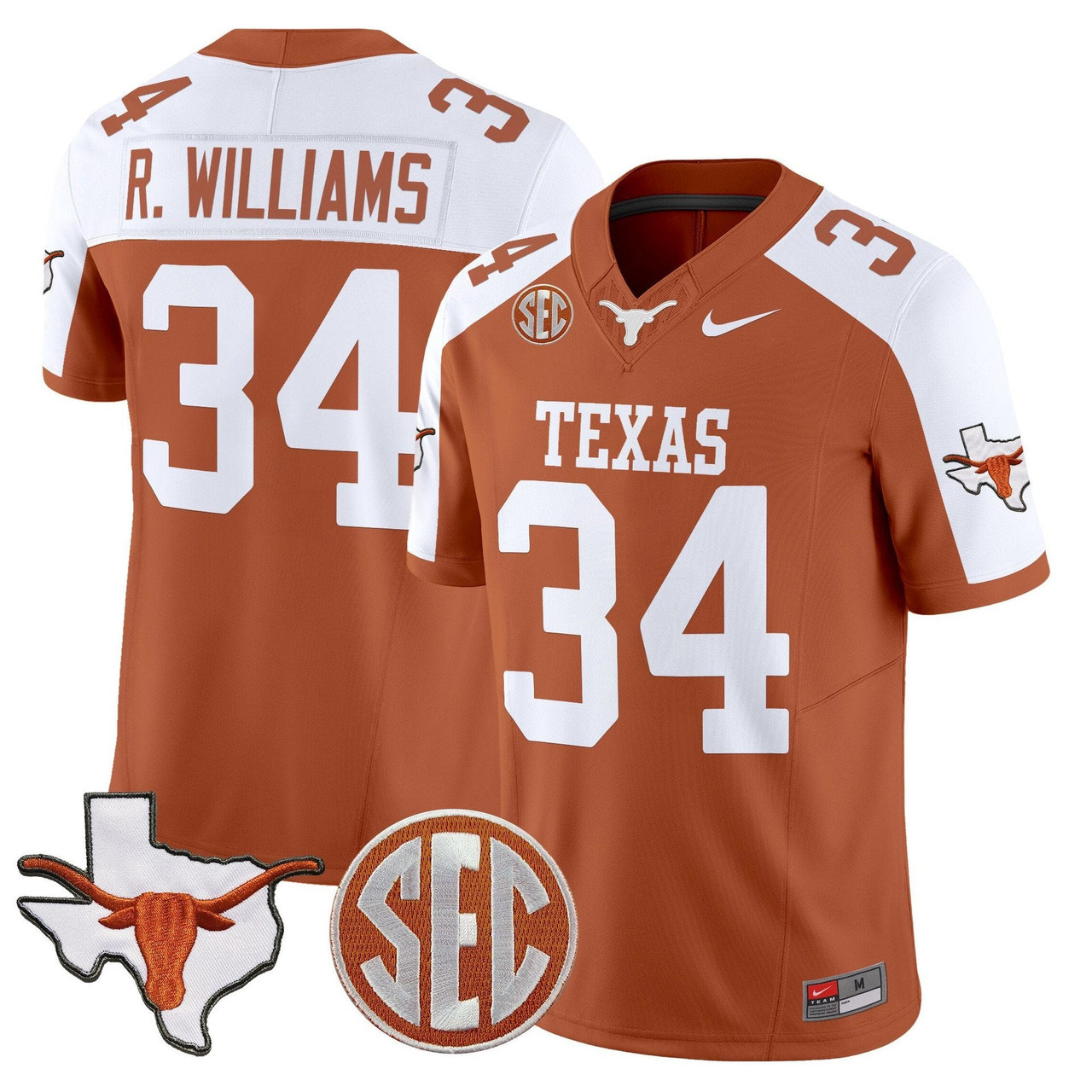 Ricky Williams #31 Texas Longhorns 2025 State Map Sec Patch Alter Limited Jersey - Orange