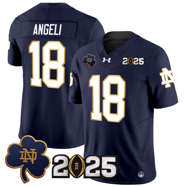 Steve Angeli #18 Notre Dame 2025 CFP Final Patch Navy College Game Jersey - Men / Women / Youth