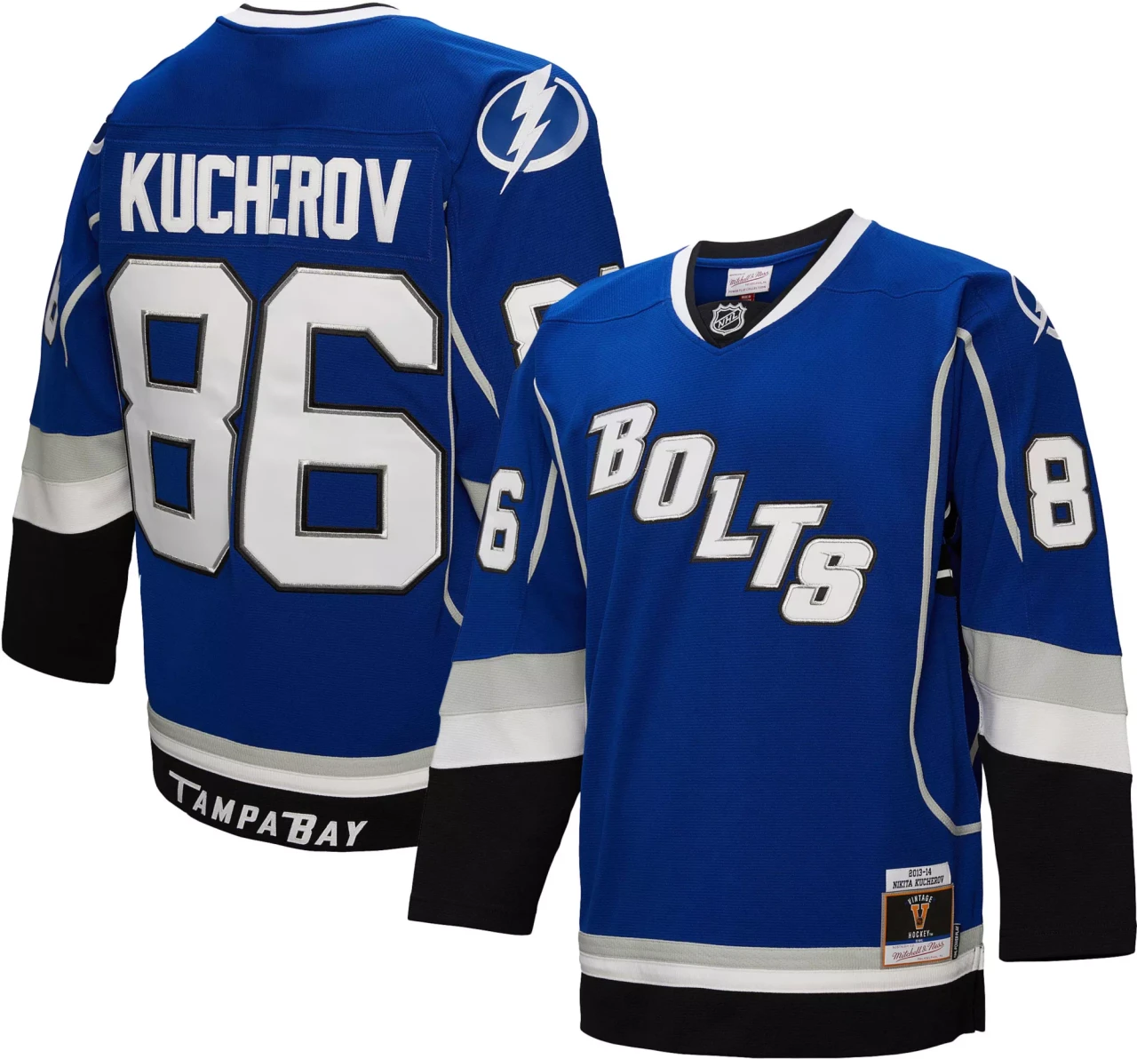 Tampa Bay Lightning #86 Nikita Kucherov Vintage Power Play Premier Breakaway Jersey - Blue