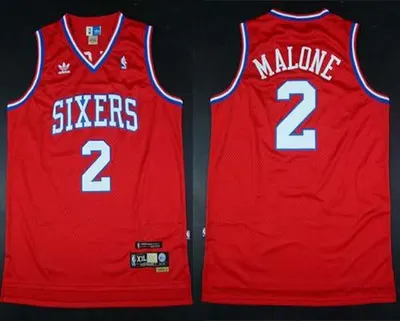 Throwback 76ers #2 Malone Red Jersey