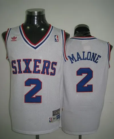 Throwback 76ers #2 Malone White Jersey