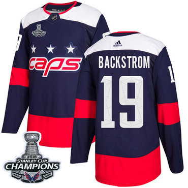 Washington Capitals #19 2018 Nicklas Backstrom Stadium Series Stanley Cup Final Champions Jersey - Navy