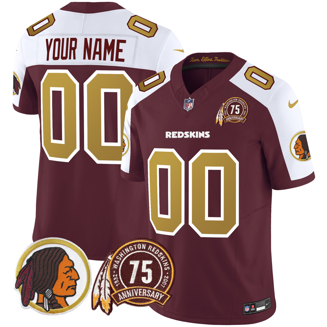 Washington Redskins Throwback 75th Patch Custom Limited Jersey