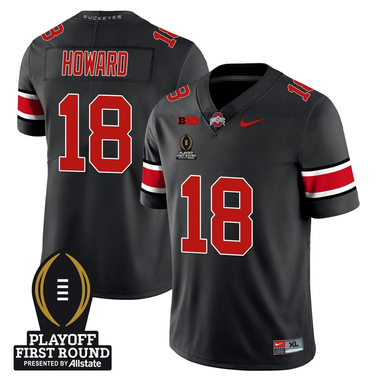 Will Howard #18 Ohio State Buckeyes Playoff First Round Patch Limited Jersey - Black