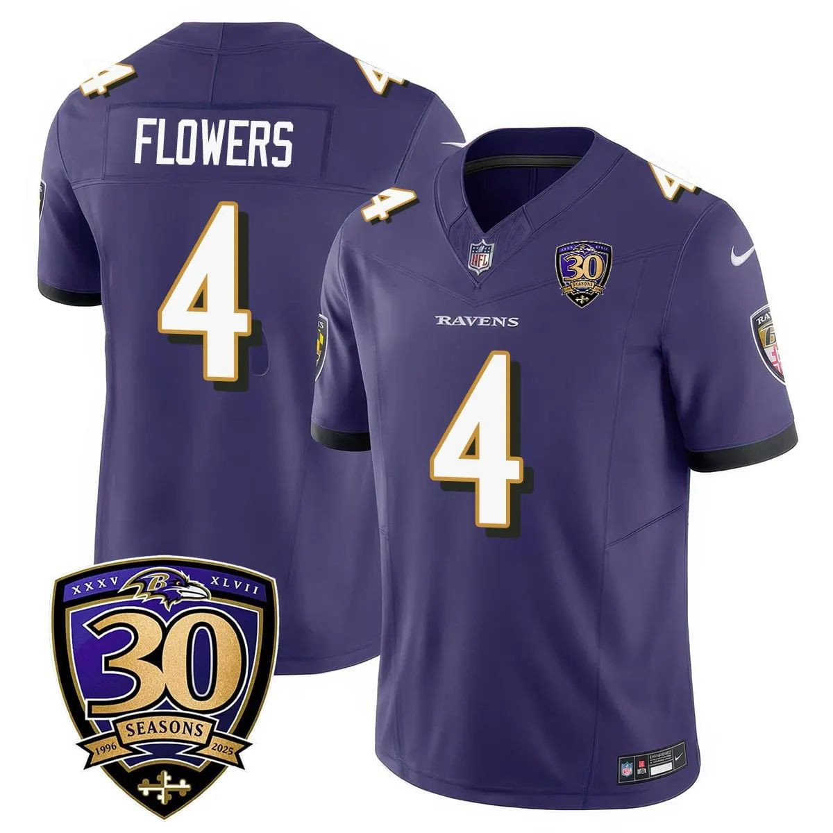 Zay Flowers #4 Baltimore Ravens 30th Season Limited Jersey - Purple